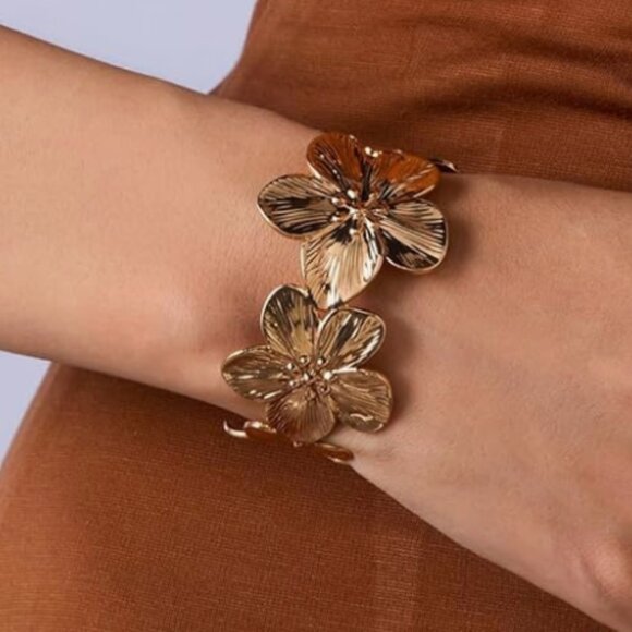 Gold Floral Cuff Bracelet - Picture 1 of 5